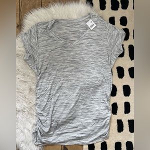 Motherhood V Neck Side Ruched Maternity Tee Gray 2X
